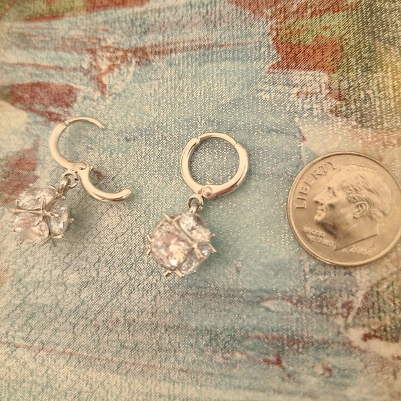 Crystal Cube Drop Earrings with Circle Hoop Lever Back Clasps - Picture 2 of 4